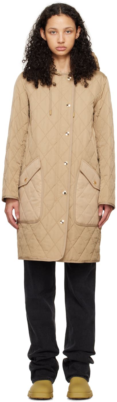 burgundy burberry quilted jacket with detachable hood|Quilted Thermoregulated Coat in Archive beige.